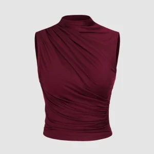 Dark Maroon Pleated Satin Top